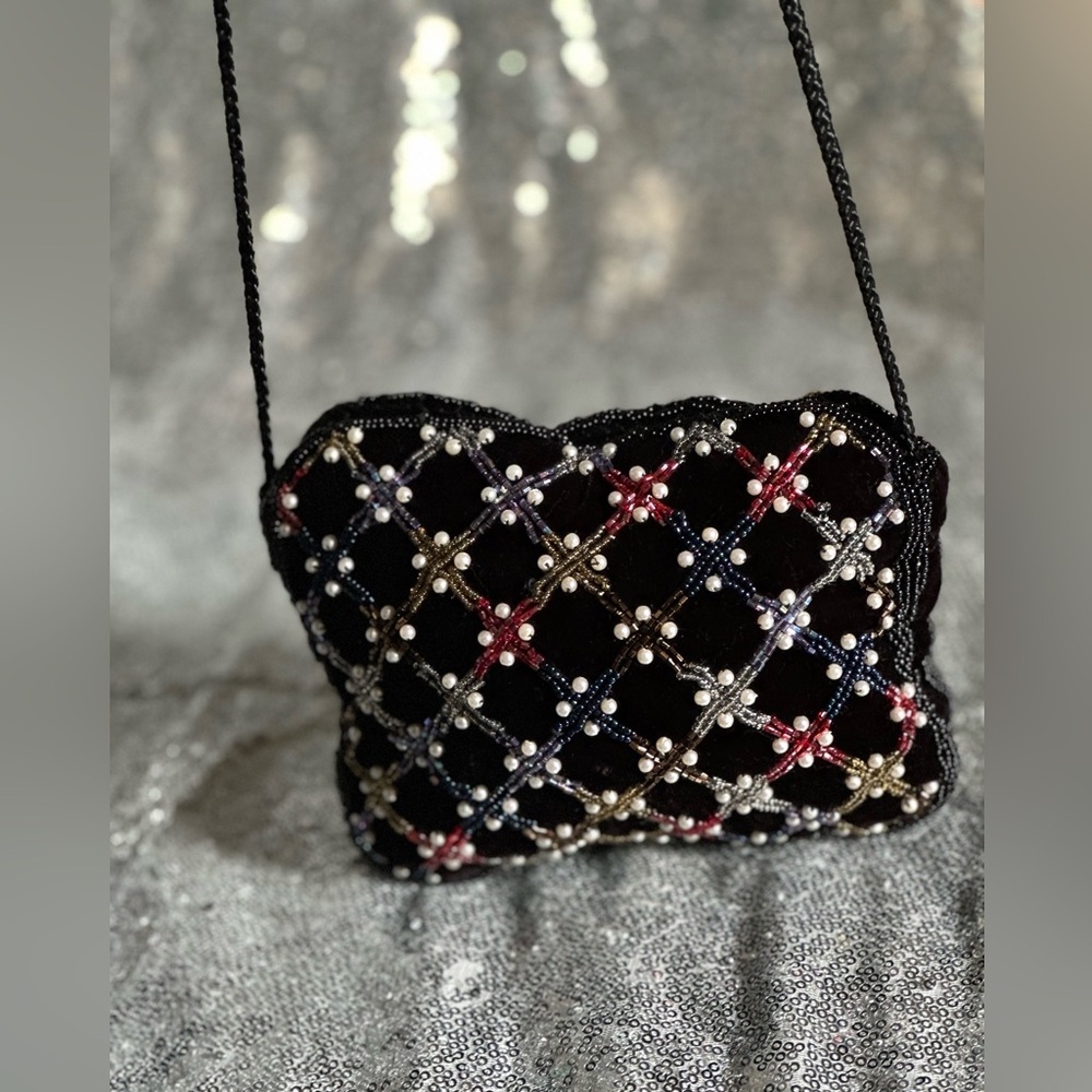 Black Beaded Crossbody Bag - Picture 1 of 16